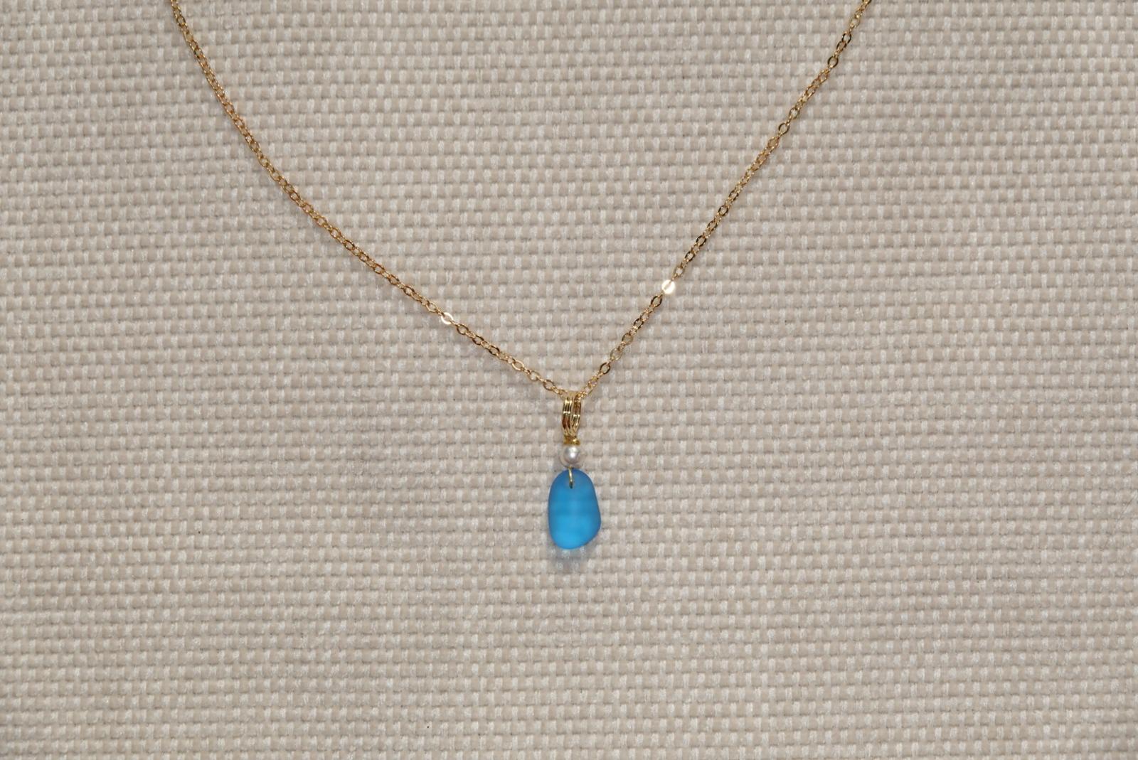 Kobalt Blue Beach Glass Necklace - gold