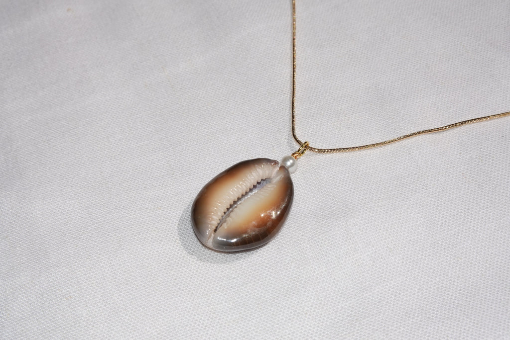 Brown Cowrie Shell Necklace - gold