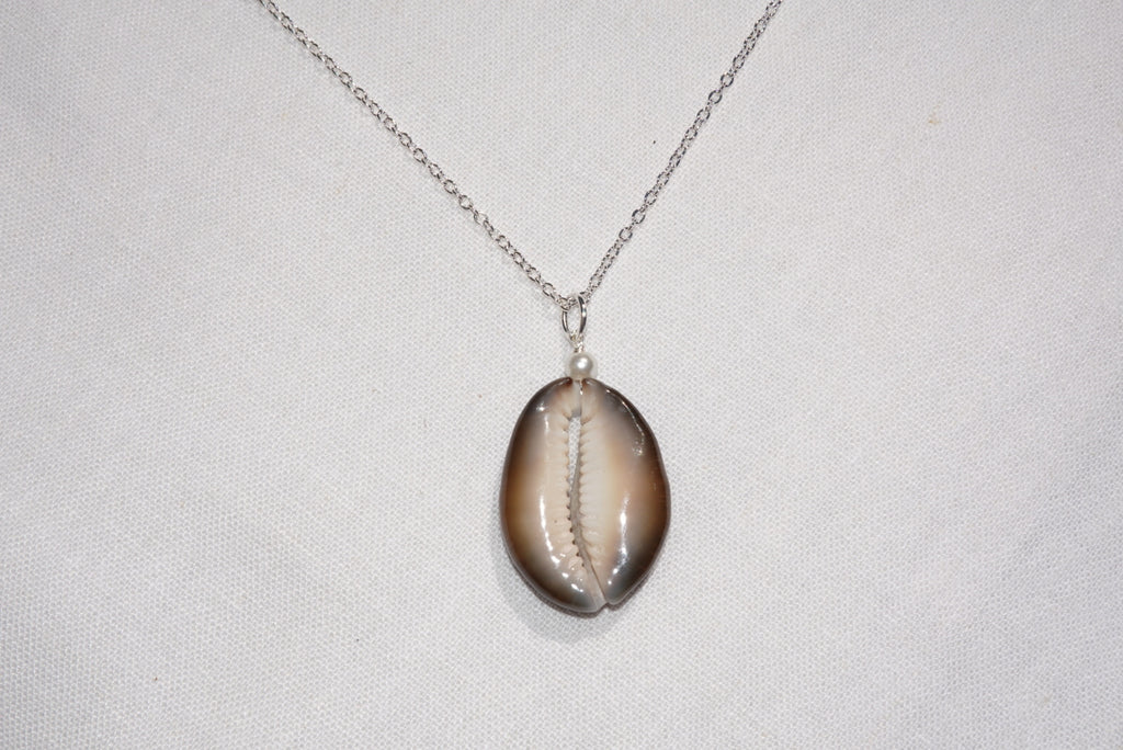 Brown Cowrie Shell Necklace - silber