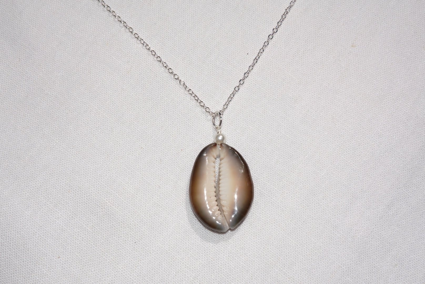 Brown Cowrie Shell Necklace - silber