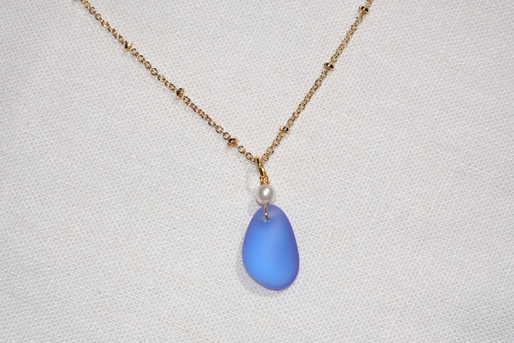 Lila Blue Beach Glass Necklace - gold