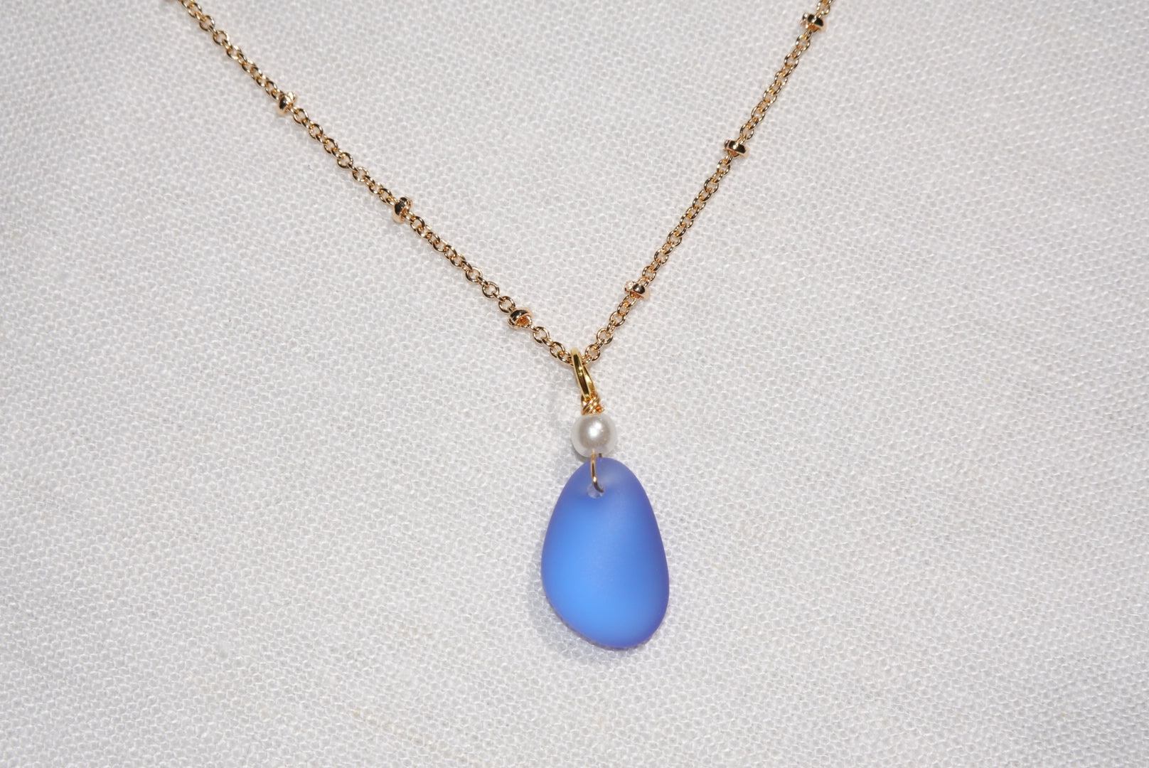 Lila Blue Beach Glass Necklace - gold