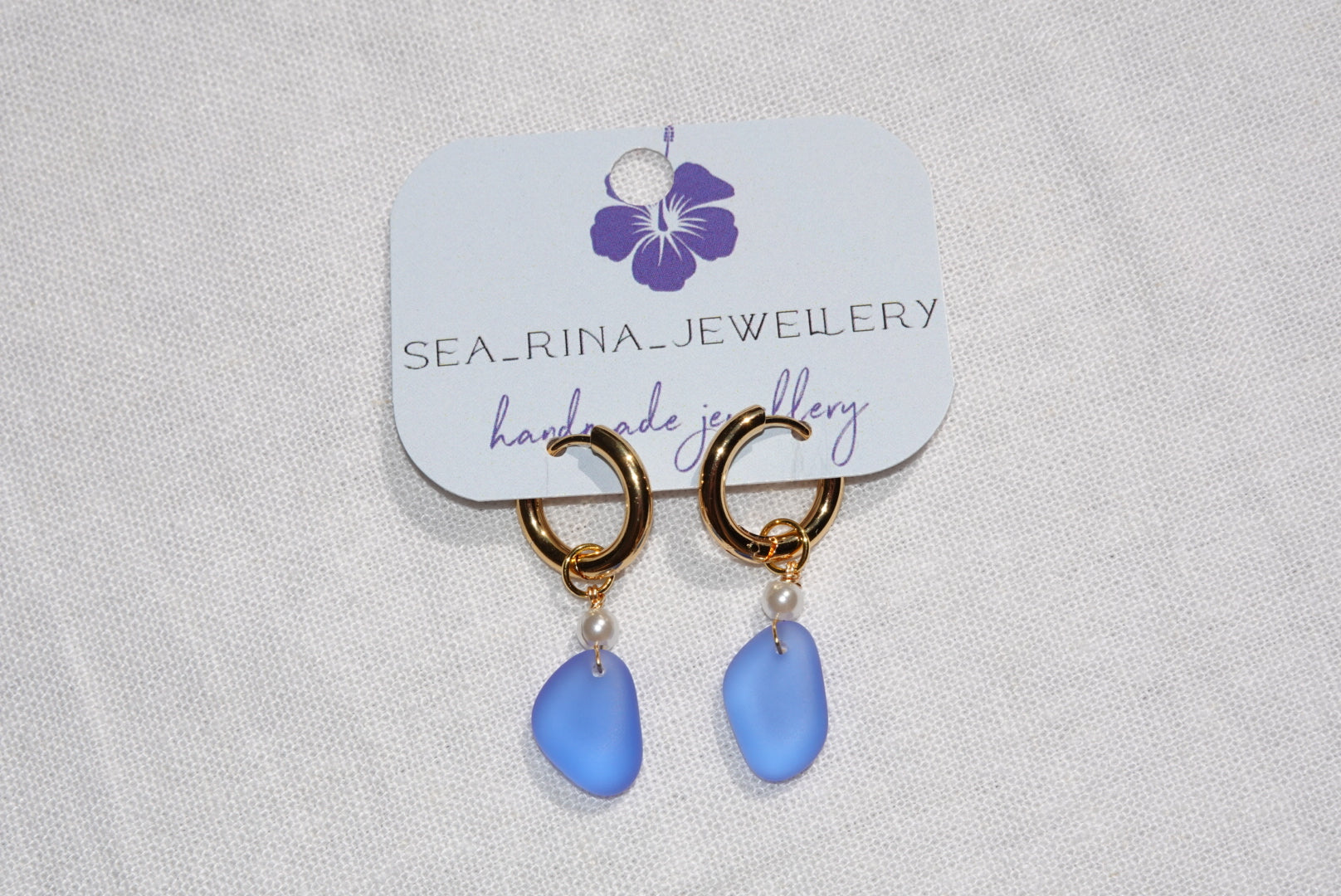 Lila Blue Beach Glass Hoops - gold