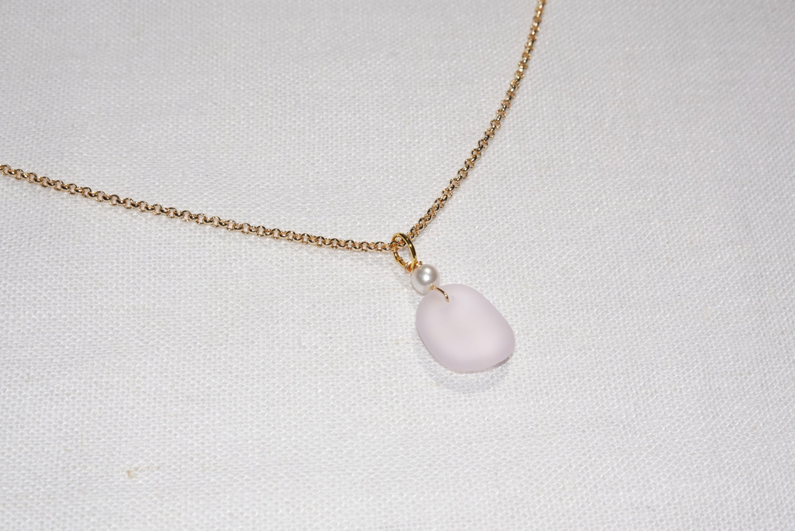 Light Pink Beach Glass Necklace - gold