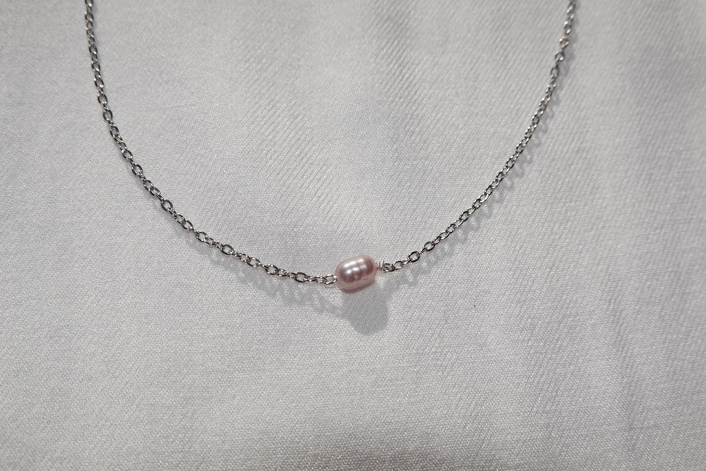 One Purple Pearl Necklace - silver