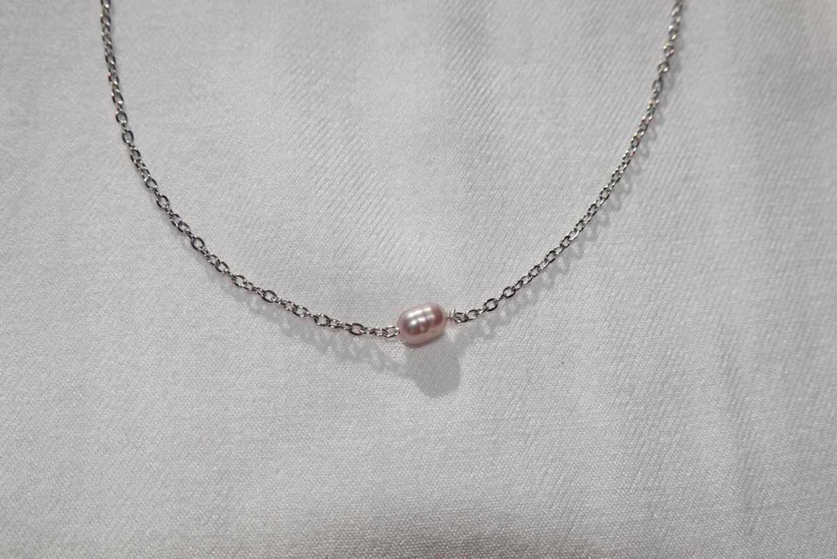 One Purple Pearl Necklace - silver