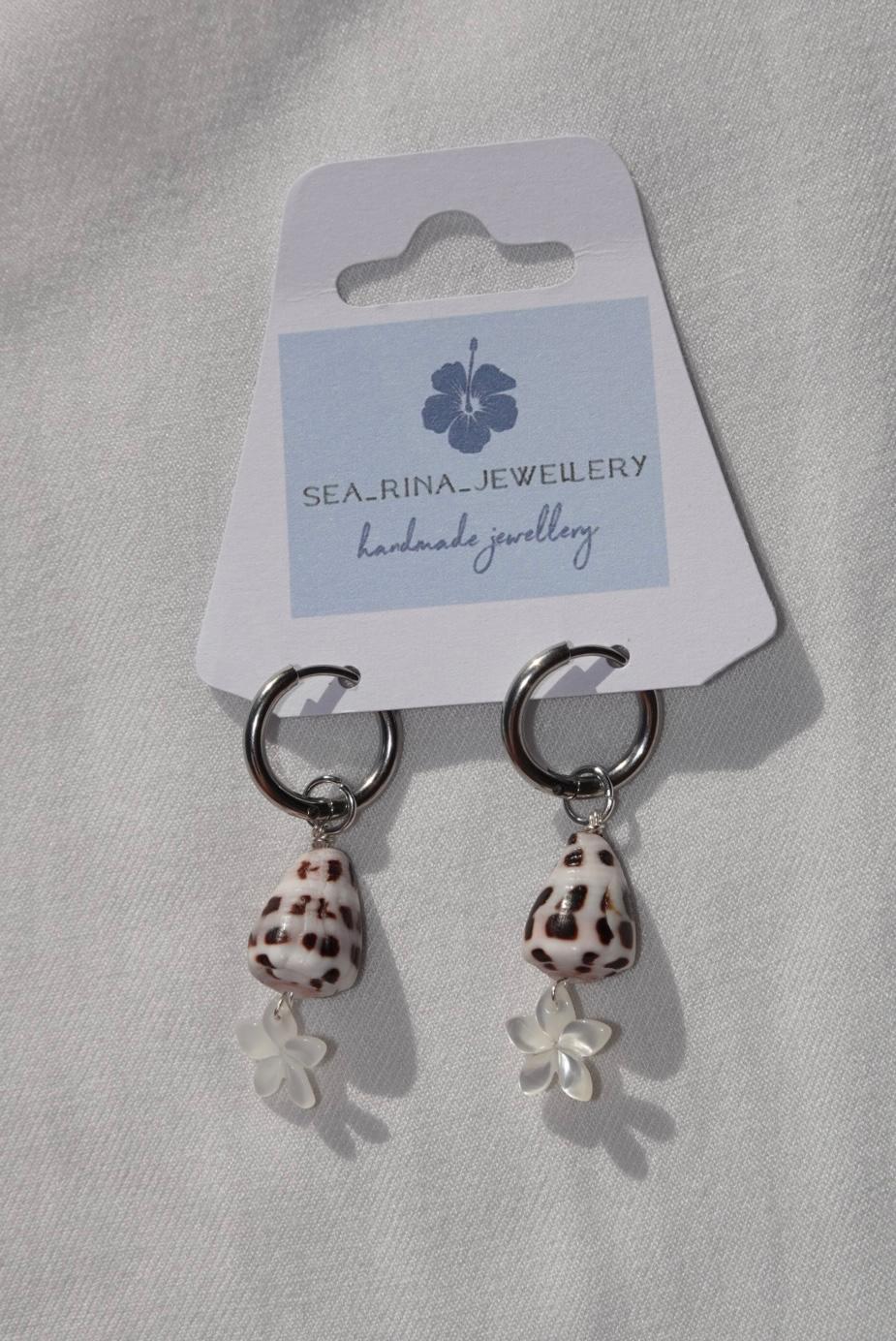 Hebrew Cone Shell Plumeria Earrings ~ silver