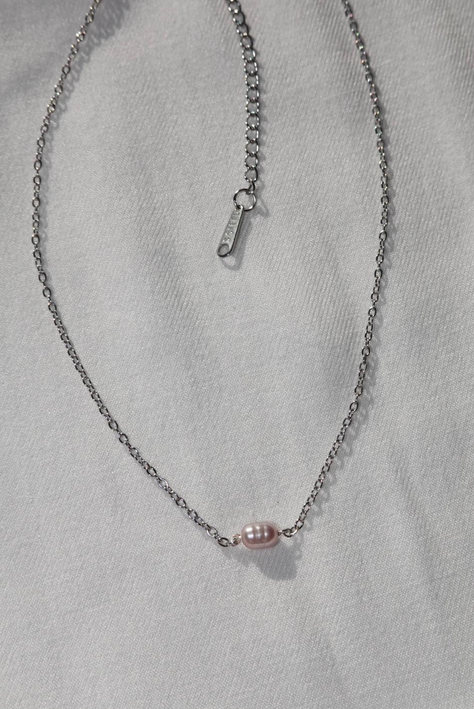 One Purple Pearl Necklace - silver