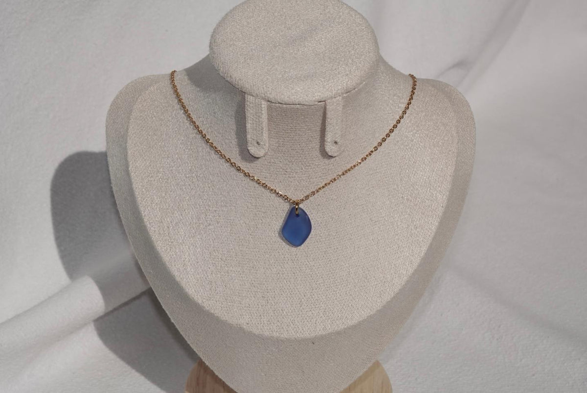 Lila Blue Beach Glass Necklace - gold