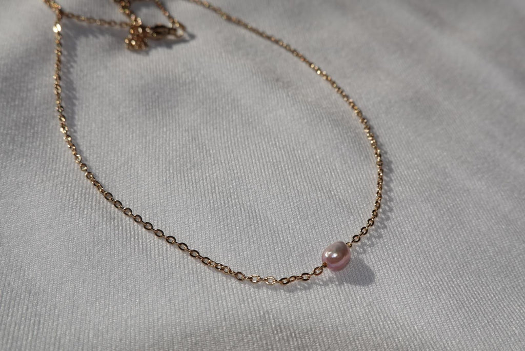 One Purple Pearl Necklace - gold