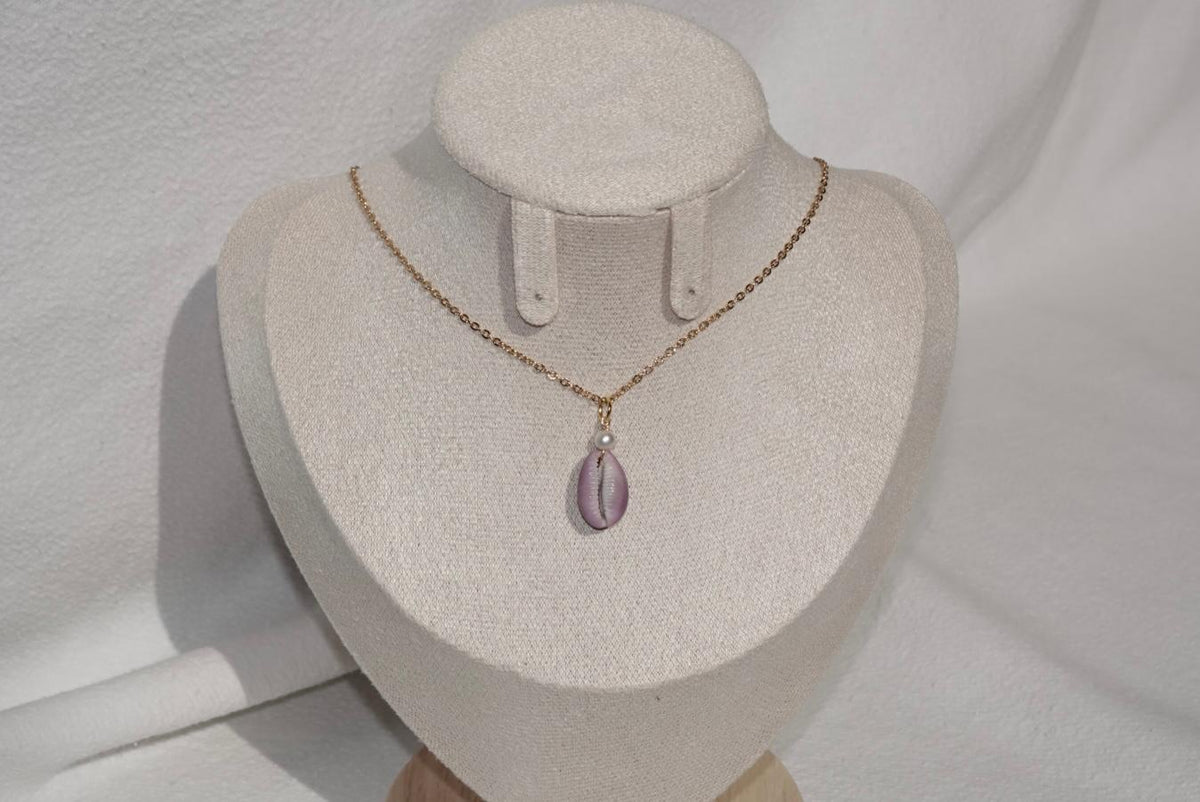 Purple Erosaria Cowrie Shell Necklace - gold