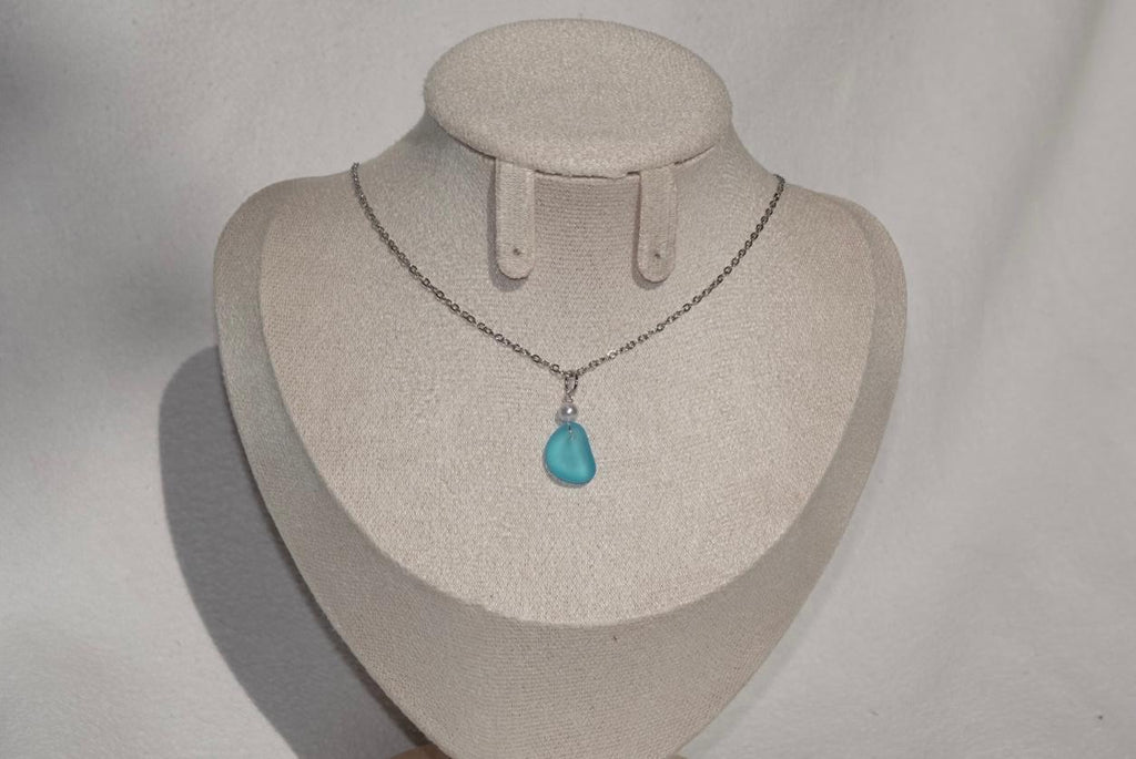Blue Beach Glass Necklace - silber