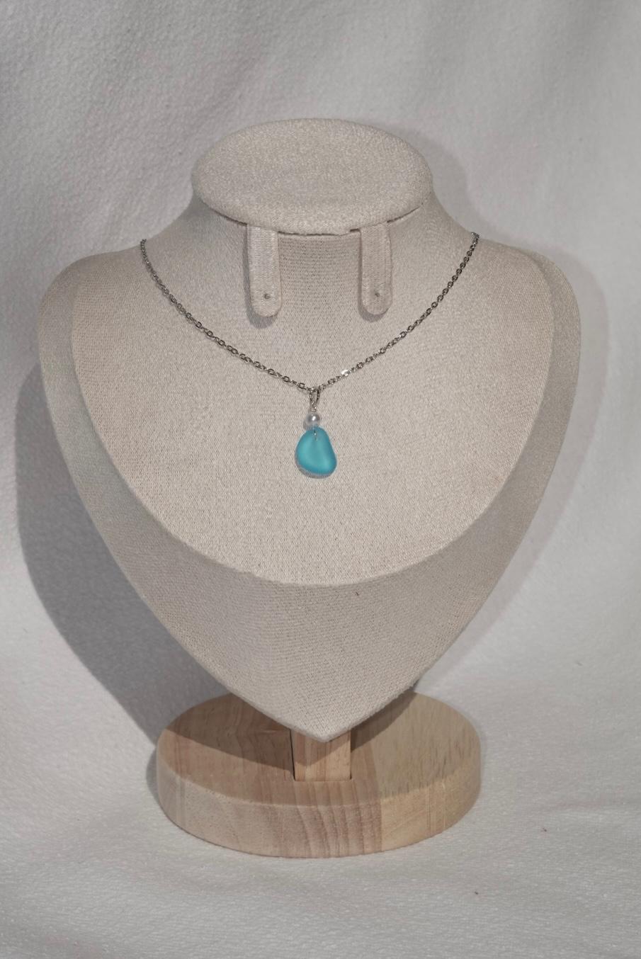 Blue Beach Glass Necklace - silber