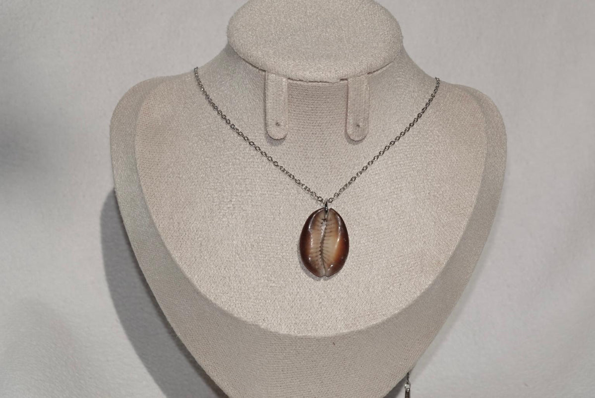Brown Cowrie Shell Necklace - silver