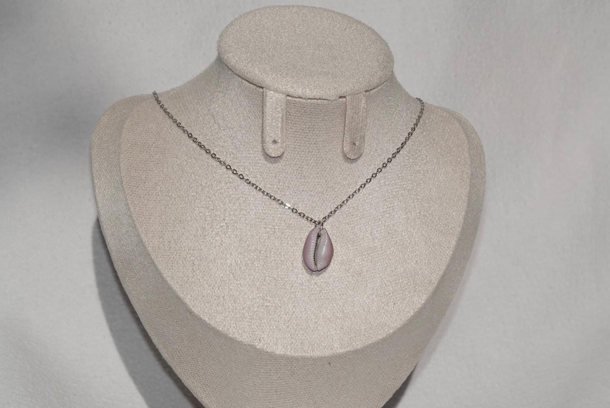 Purple Erosaria Cowrie Shell Necklace - silver