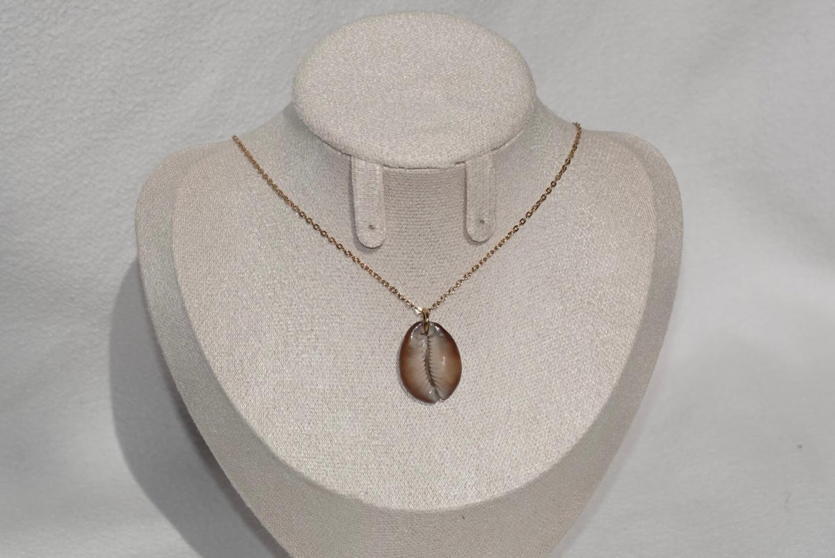 Brown Cowrie Shell Necklace - gold