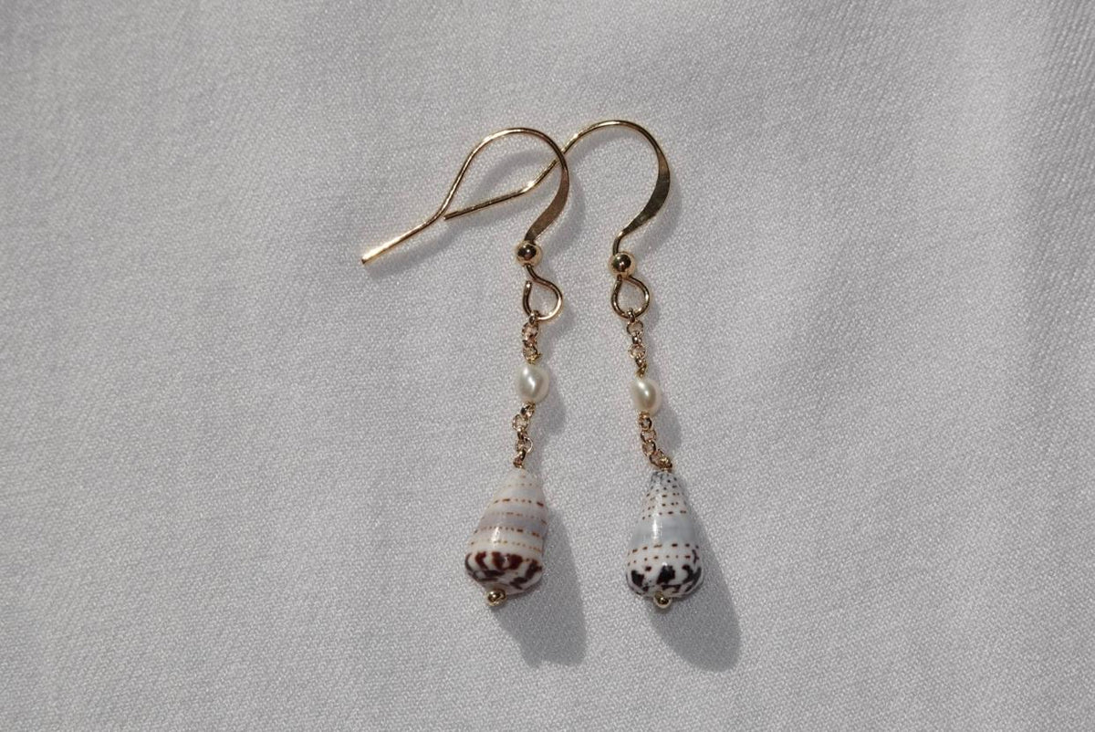 Blue Cone Shell Earrings - gold