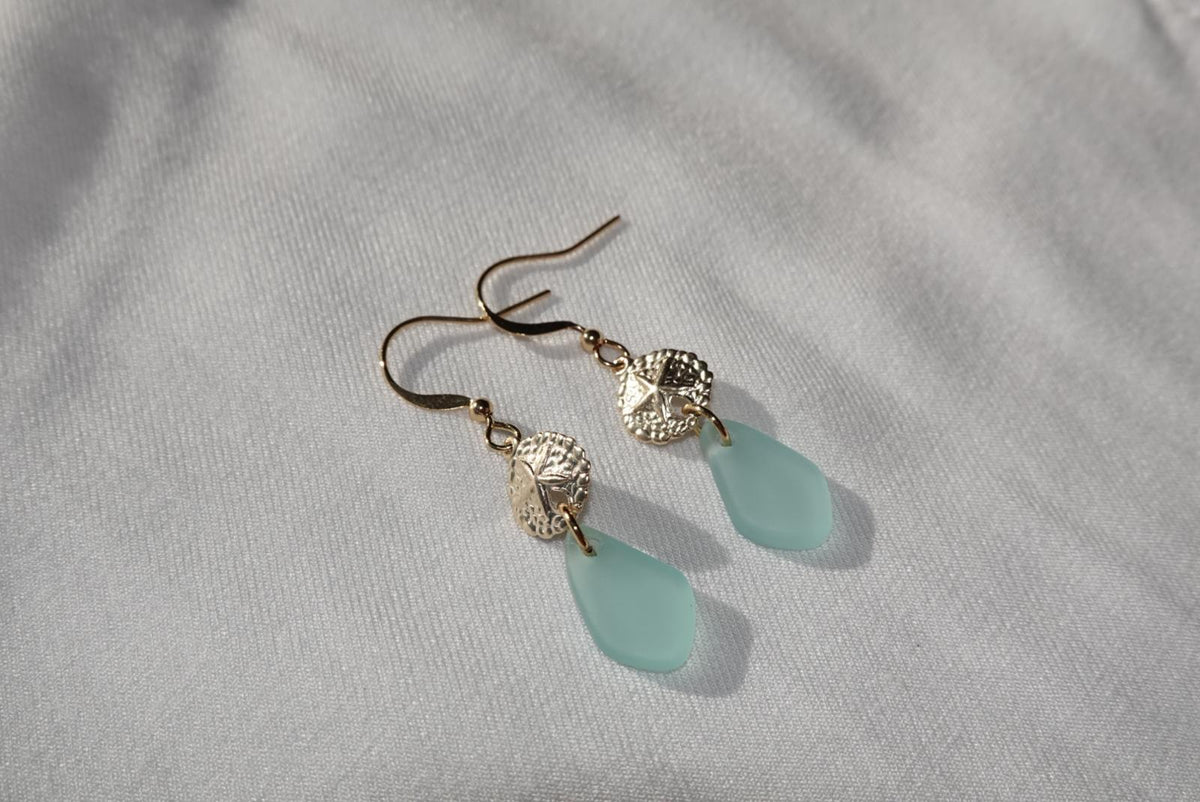 Light Blue Beach Glass Sand Dollars - gold