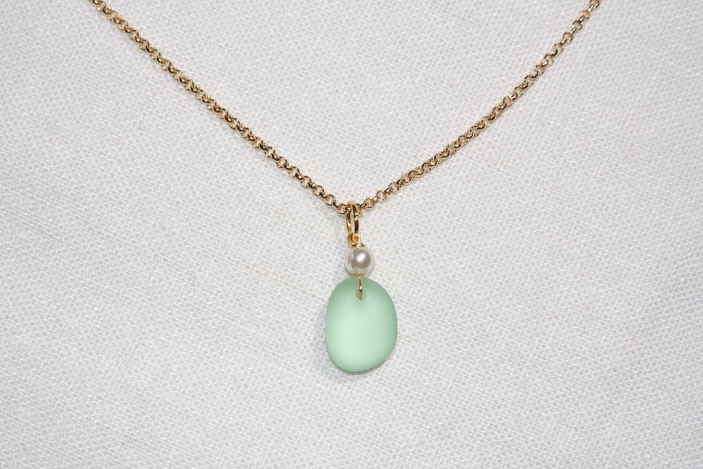 Light Green Beach Glass Necklace - gold