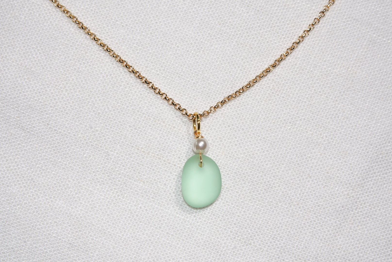 Light Green Beach Glass Necklace - gold