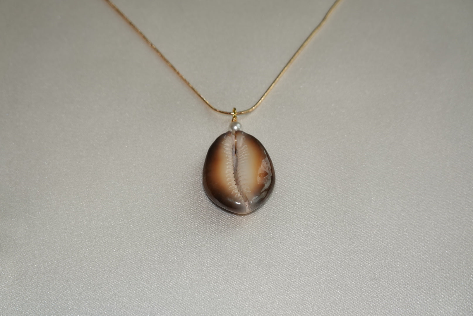 Brown Cowrie Shell Necklace - gold