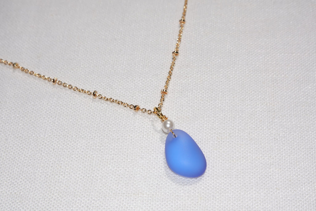 Lila Blue Beach Glass Necklace - gold