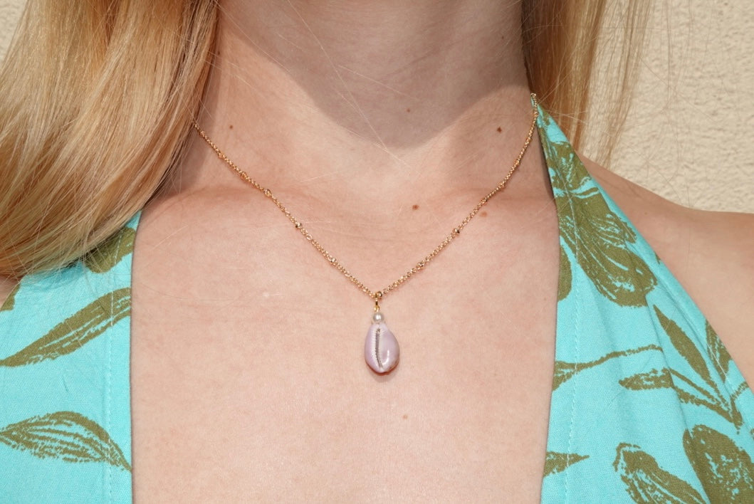 Purple Erosaria Cowrie Shell Necklace - gold