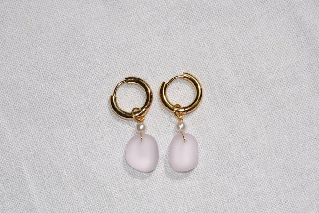 Light Pink Beach Glass Hoops - gold