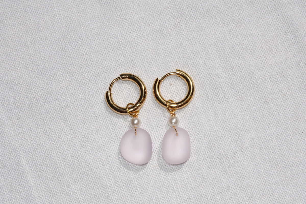 Light Pink Beach Glass Hoops - gold