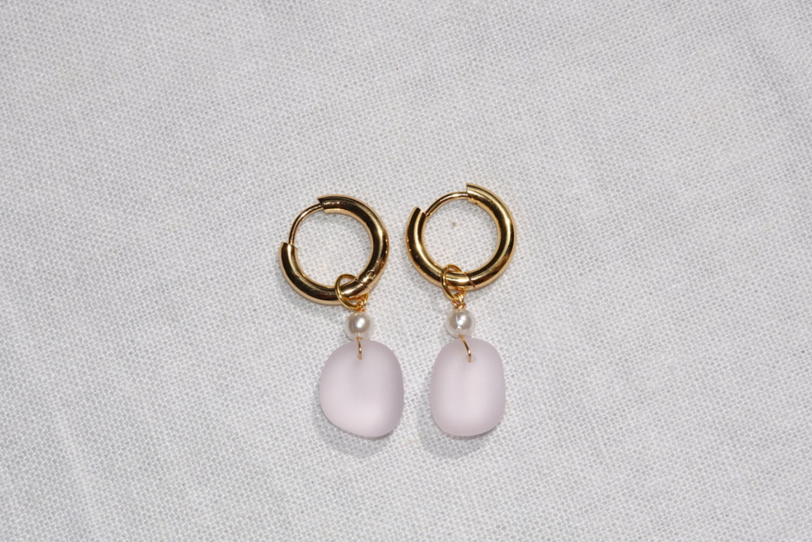 Light Pink Beach Glass Hoops - gold