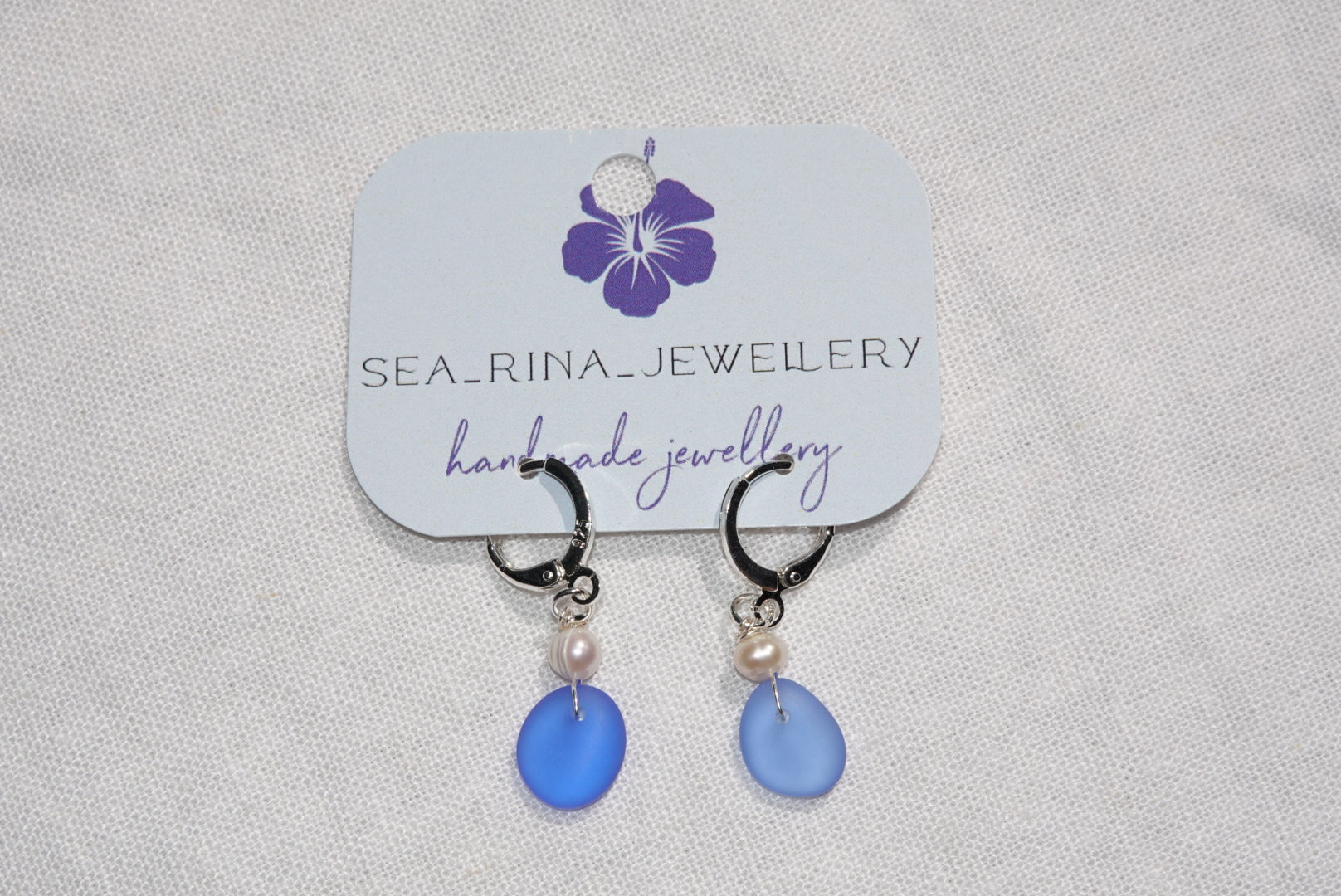 Lila Blue Beach Glass Hoops - silber