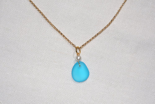 Blue Beach Glass Necklace - gold