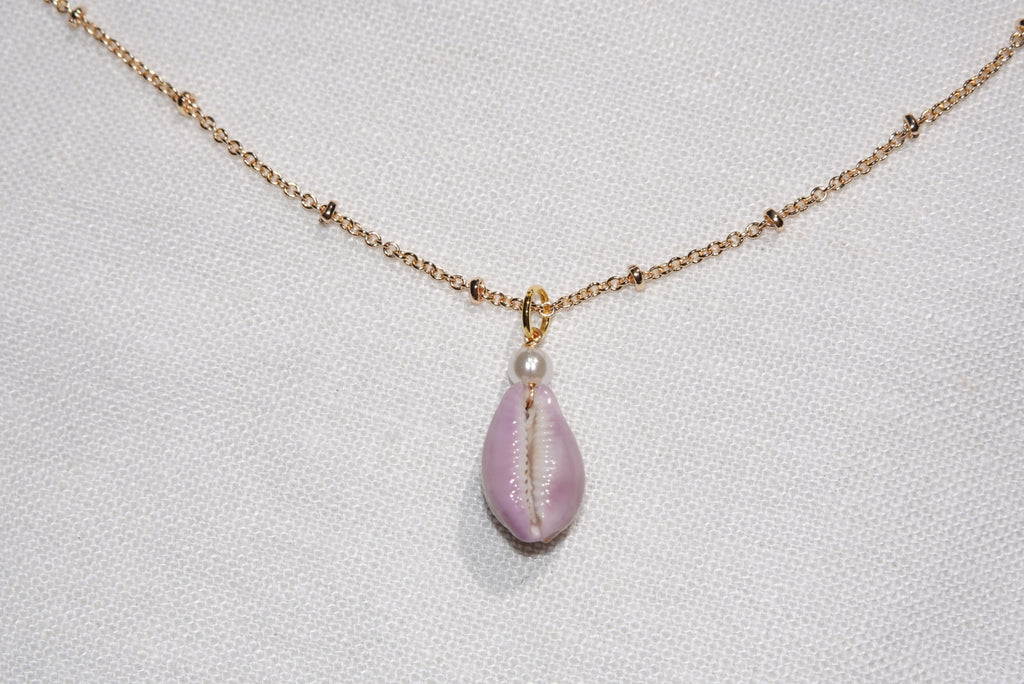 Purple Erosaria Cowrie Shell Necklace - gold