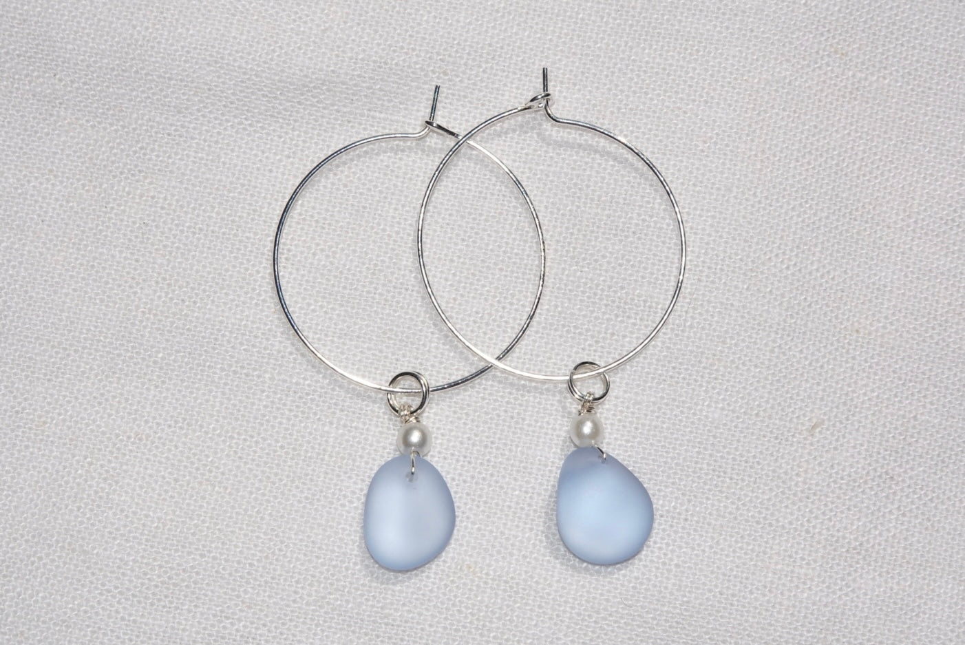 Wire Hoops - Light Purple Blue Beach Glass
