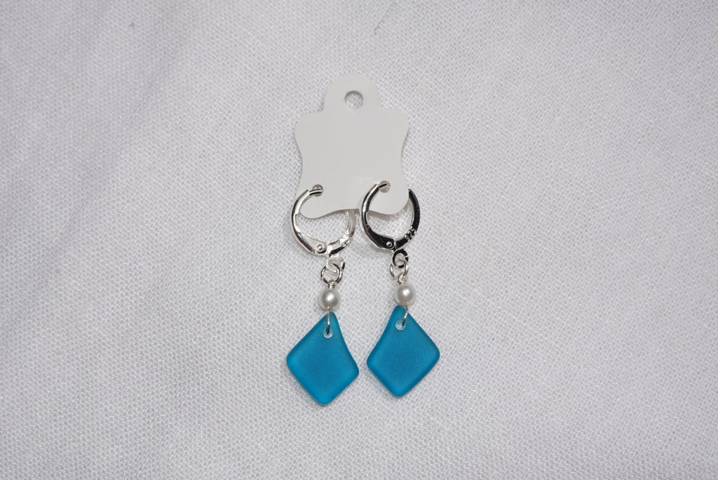 Petrol Blue Beach Glass Earrings ~ silber