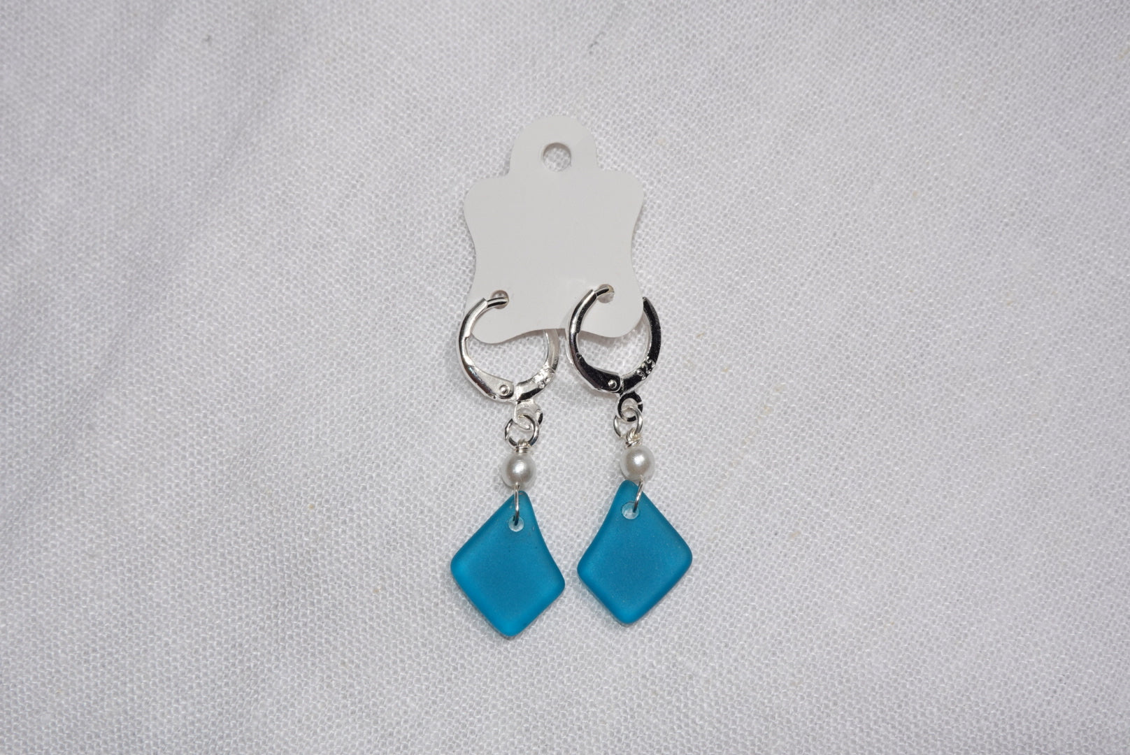 Petrol Blue Beach Glass Earrings ~ silber