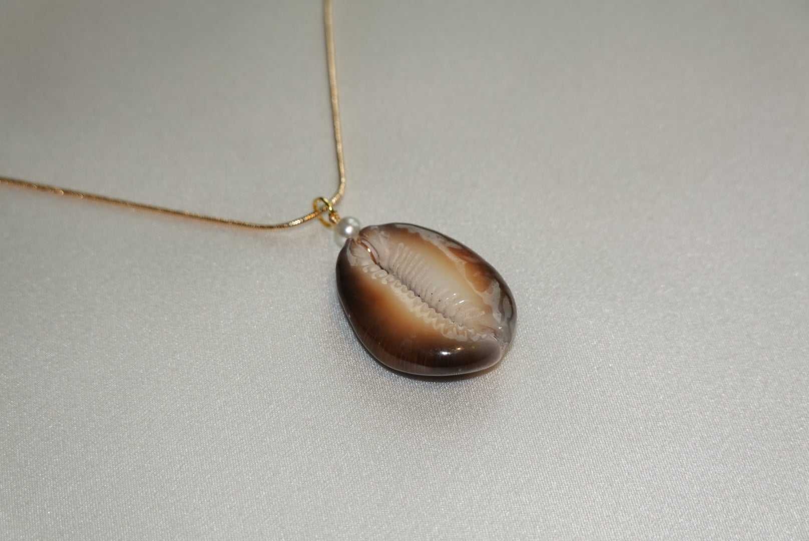 Brown Cowrie Shell Necklace - gold