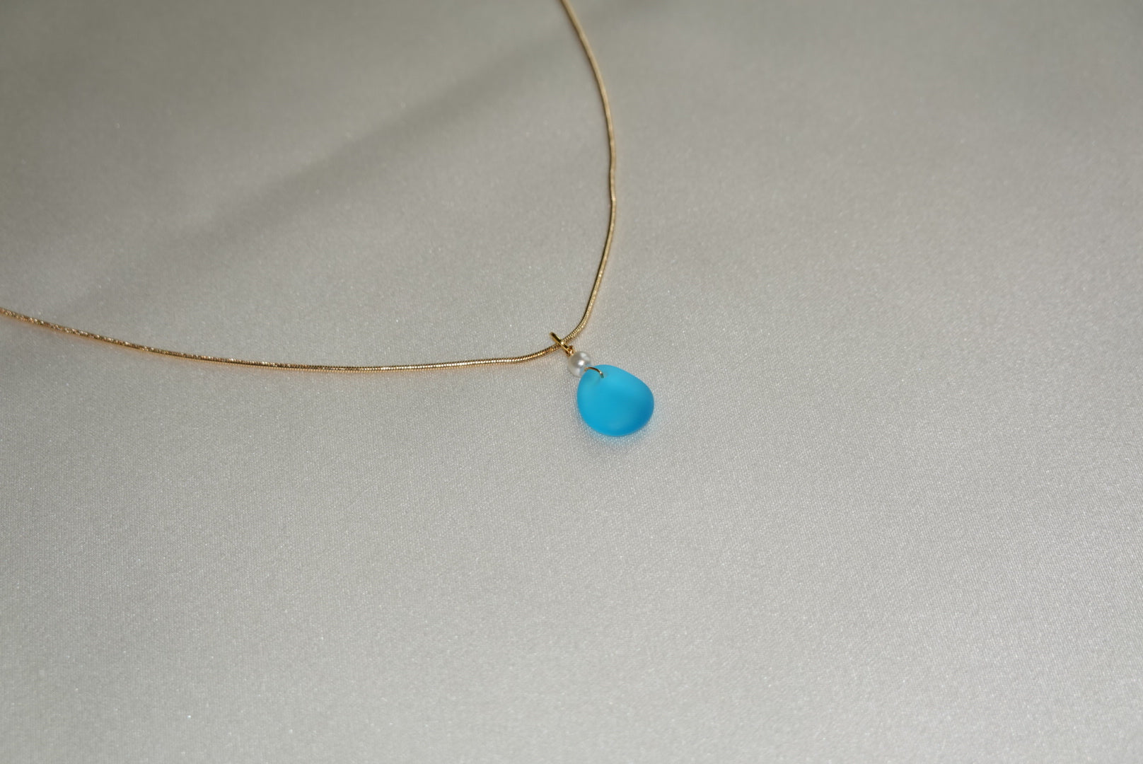 Blue Beach Glass Necklace - gold