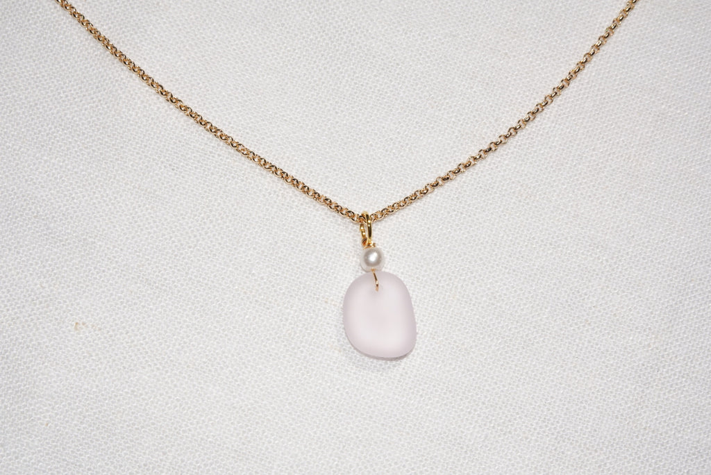 Light Pink Beach Glass Necklace - gold