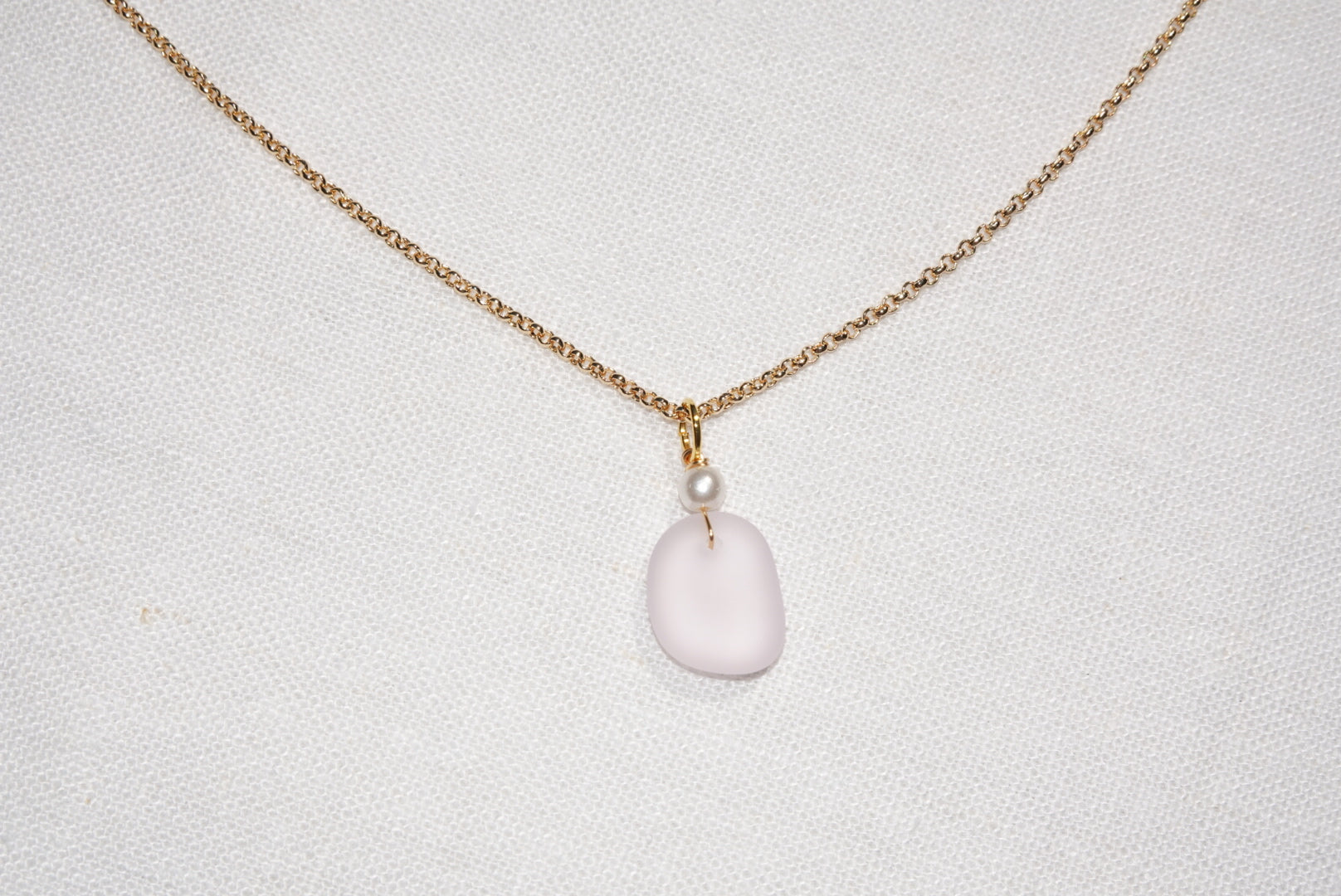 Light Pink Beach Glass Necklace - gold
