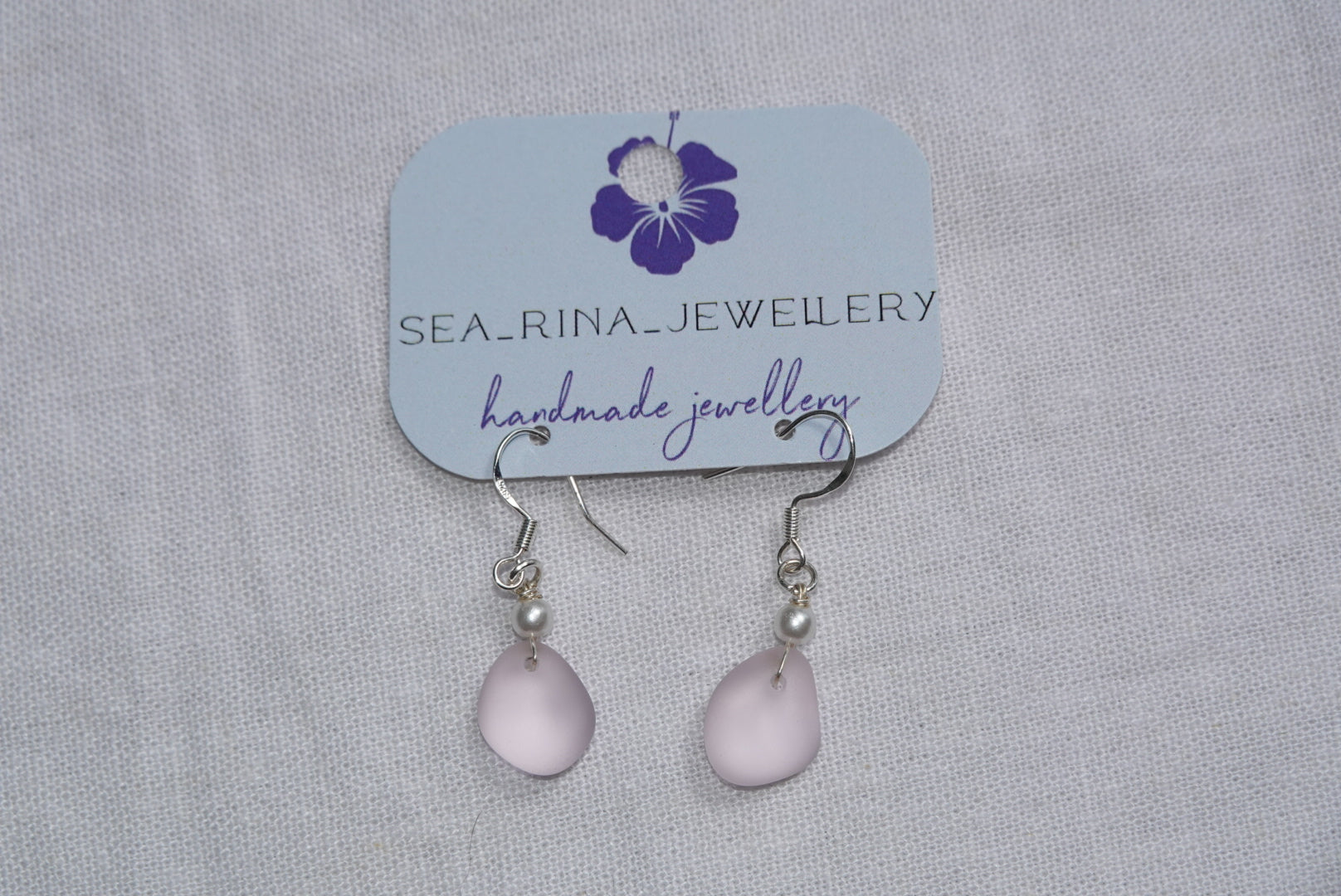 Light Pink Beach Glass Hoops - silber