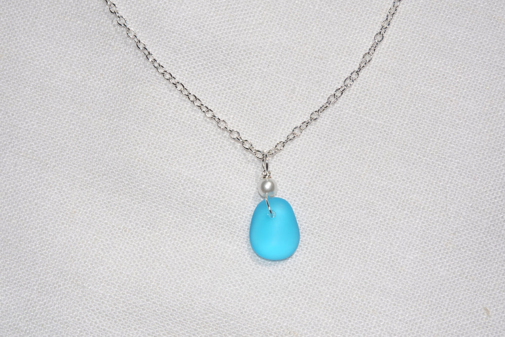Blue Beach Glass Necklace - silber