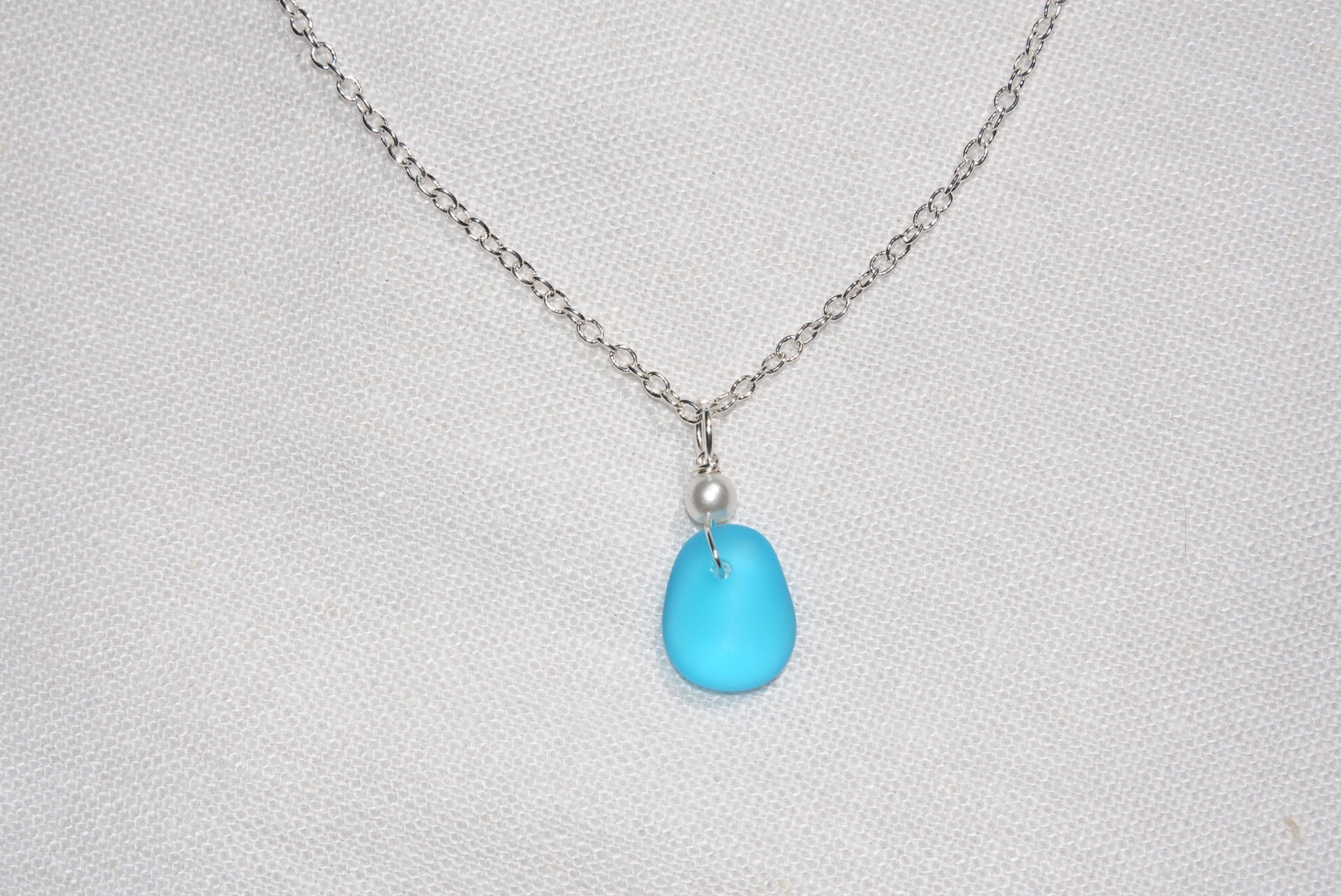 Blue Beach Glass Necklace - silber