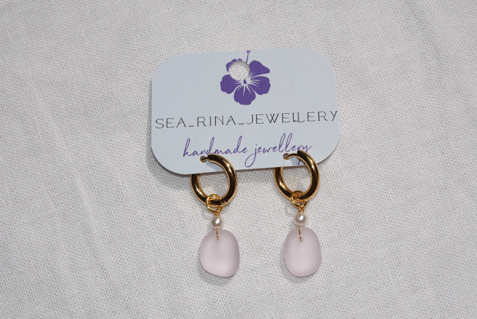 Light Pink Beach Glass Hoops - gold