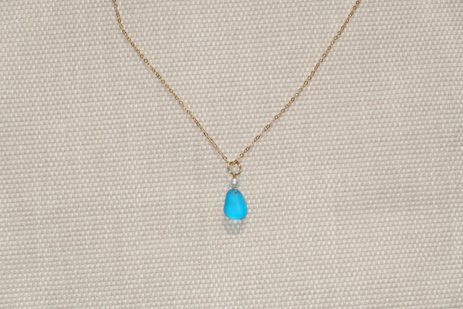 Blue Beach Glass Necklace - gold
