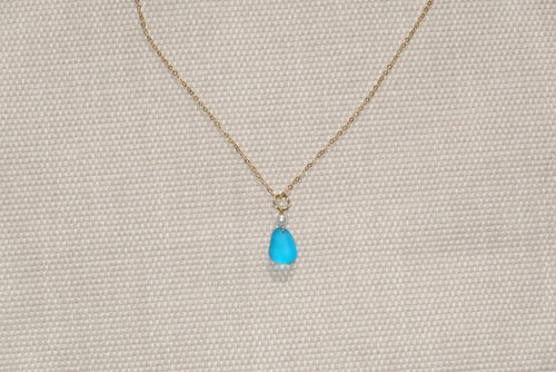 Blue Beach Glass Necklace - gold