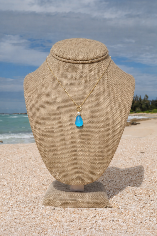 Blue Beach Glass Necklace - gold
