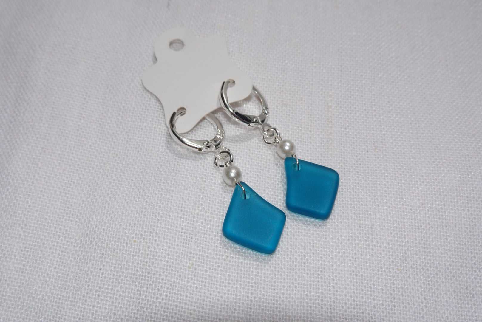 Petrol Blue Beach Glass Earrings ~ silber