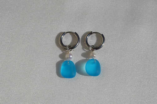 Blue Beach Glass Hoops - silber
