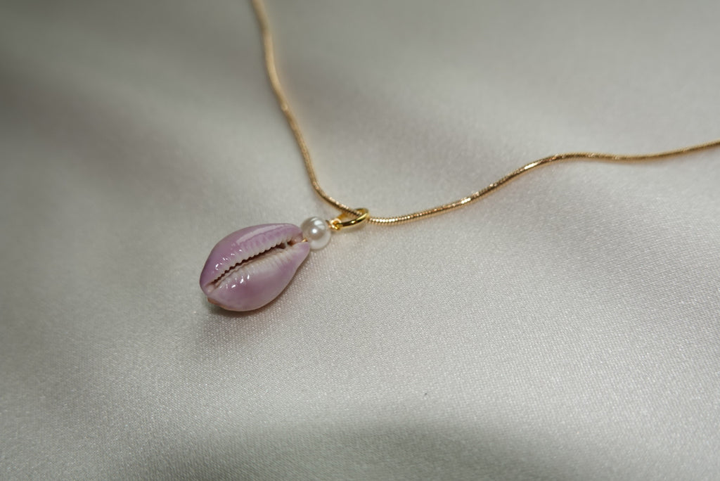 Purple Erosaria Cowrie Shell Necklace - gold